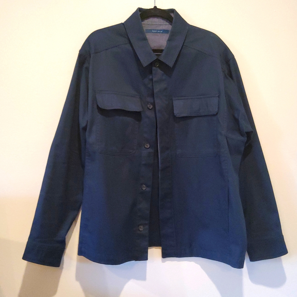 PERRY ELLIS STAIN RESISTANT SHIRT JACKET BUTTON FRONT SIZE XL IN NAVY